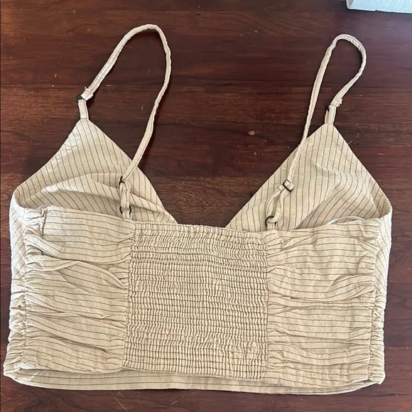 Zara Beige Striped Crop Top - Picture 2 of 6